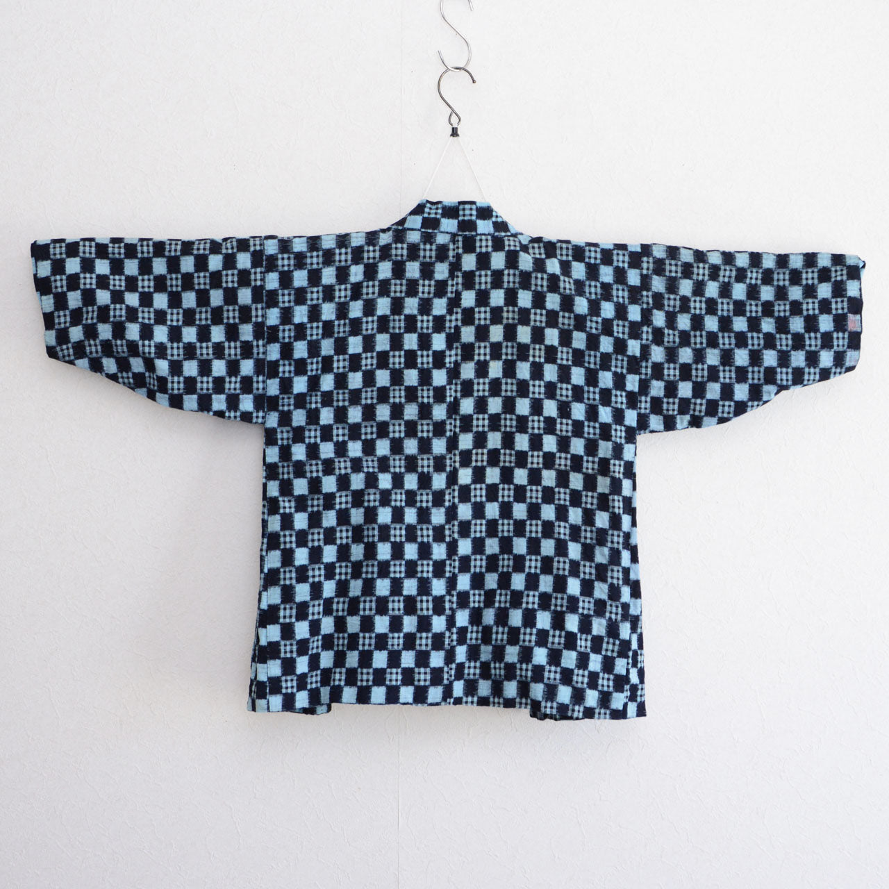 Vintage indigo kasuri haori jacket, hand-woven cotton, Showa period Japan