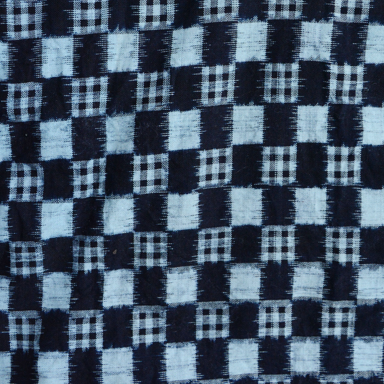 Hand-woven indigo kasuri cotton haori, plaid ikat pattern, Japan vintage early 20th century