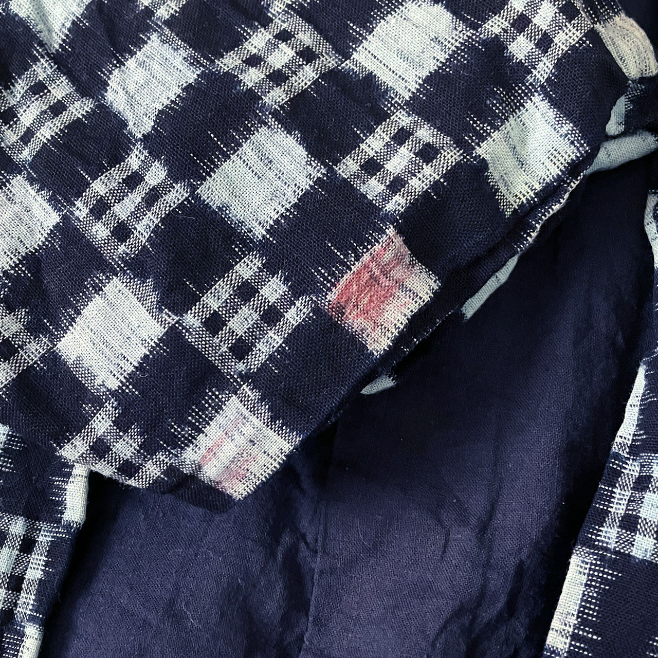 Showa era Japanese haori, indigo-dyed kasuri plaid cotton, antique folk textile