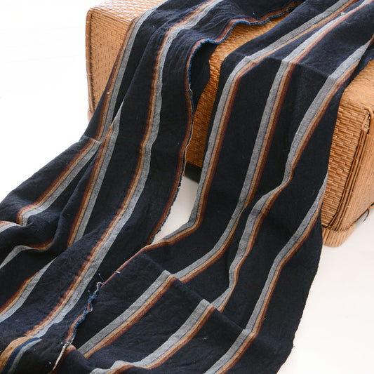 Antique Japanese aizome indigo-dyed cotton stripe fabric, set of 2, early Showa era