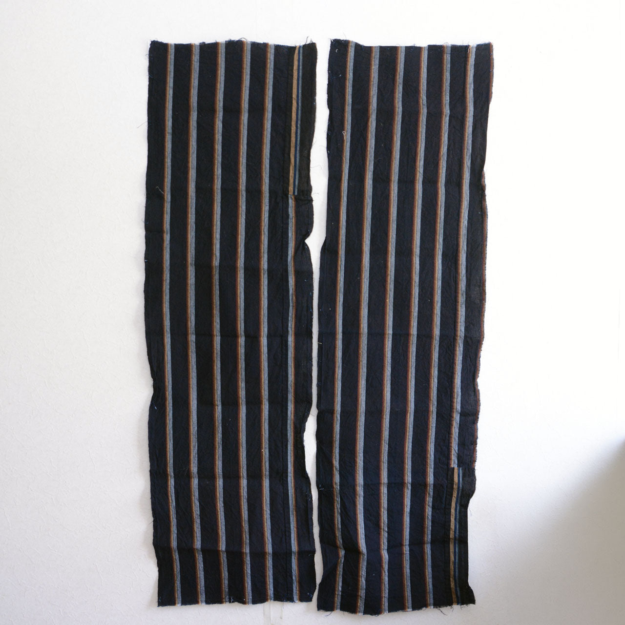 Vintage aizome cotton stripe fabric — indigo dye and stripe pattern detail