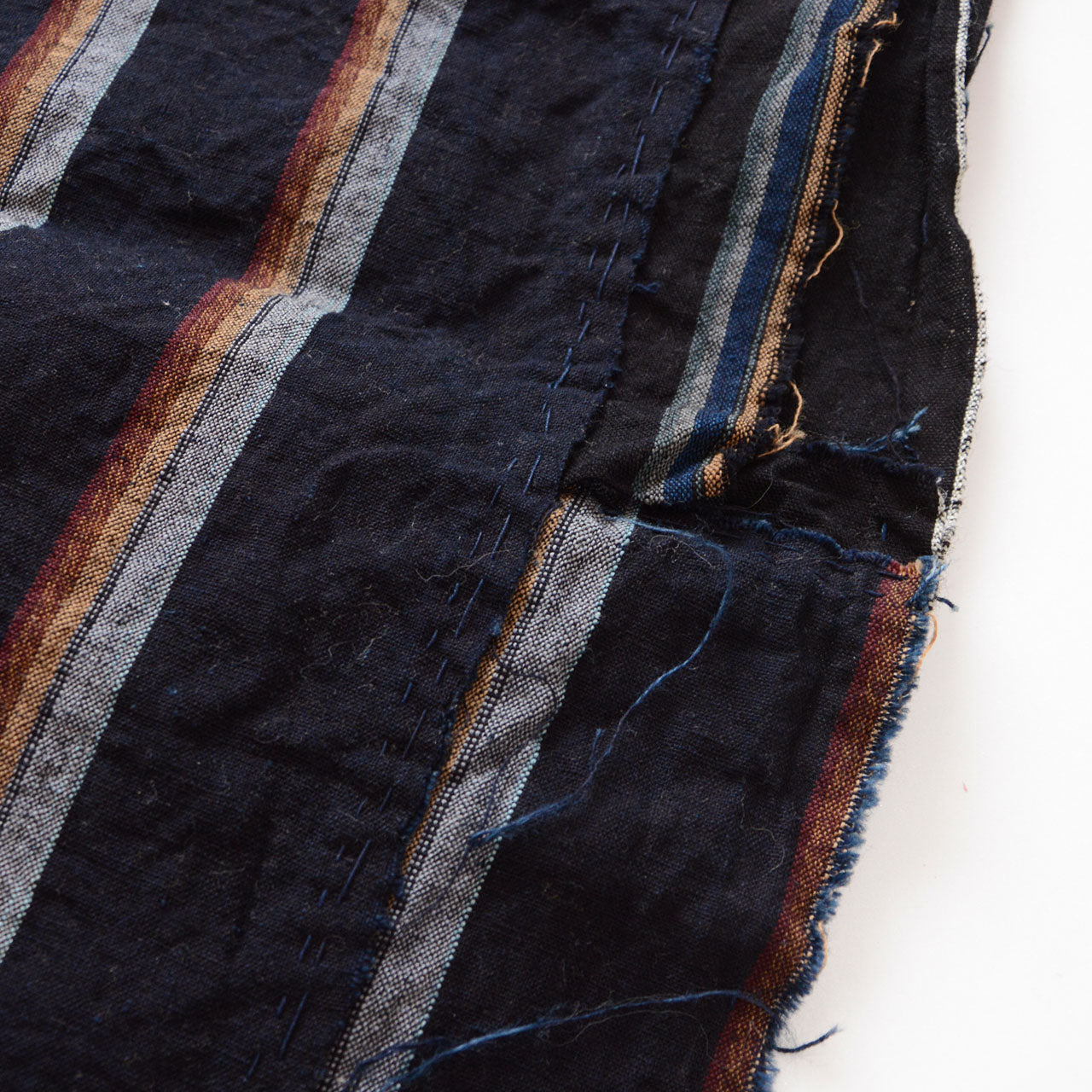 Vintage aizome cotton fabric — deep indigo stripe, antique textile