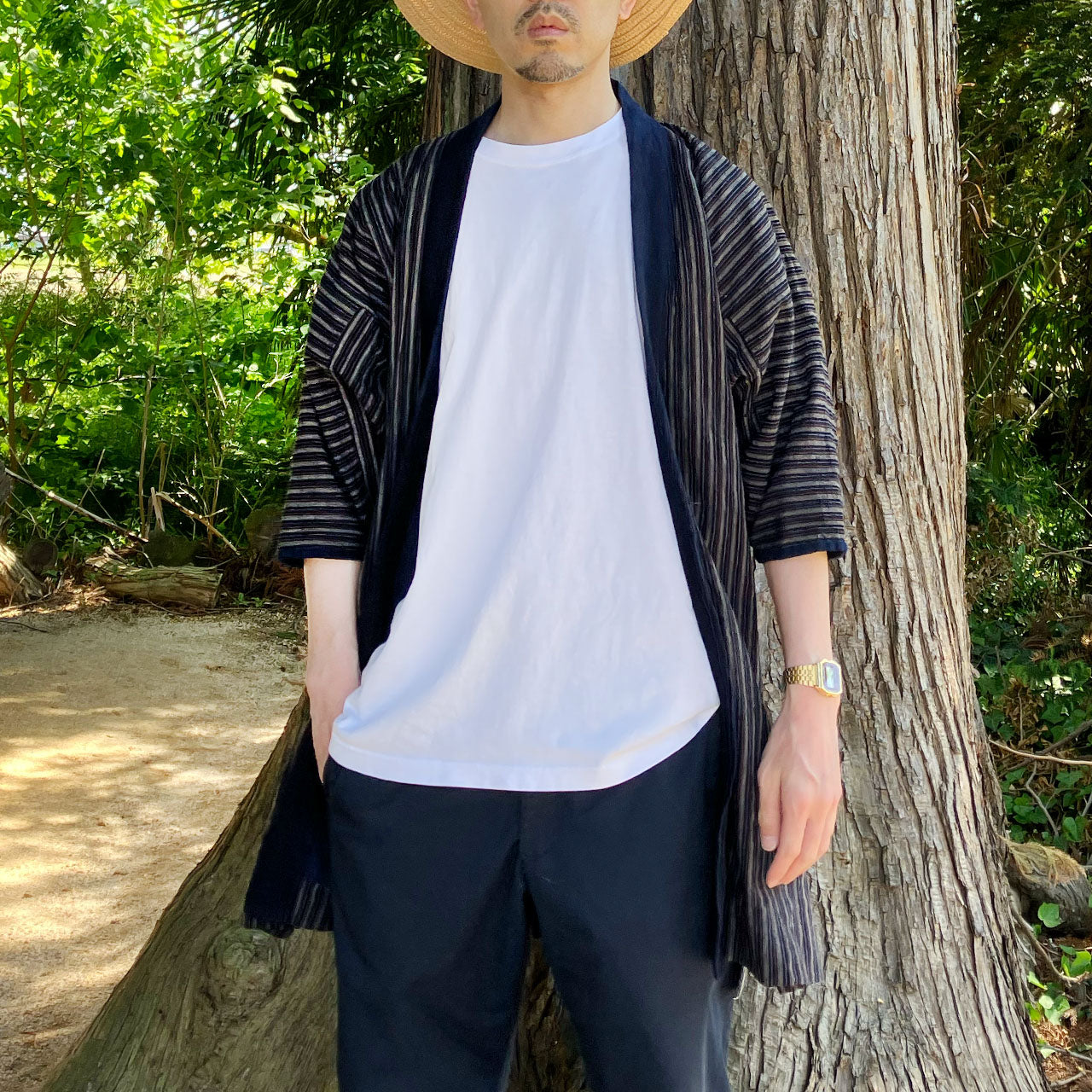 Authentic indigo-dyed Noragi jacket with traditional Japanese design
