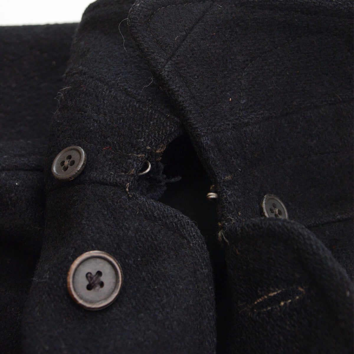 Damage around neck hook of Japanese vintage black wool Bankara mantle