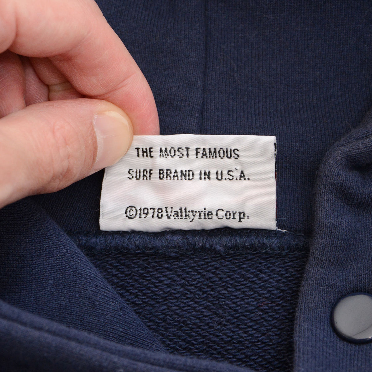 Reverse of BEAR neck label with Valkyrie Corp. copyright text