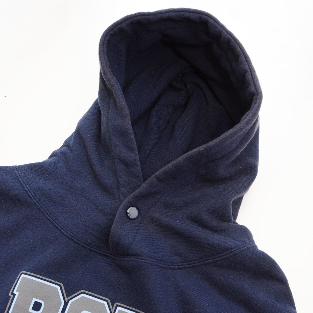Navy BEAR hoodie with button fastening at the front of the hood