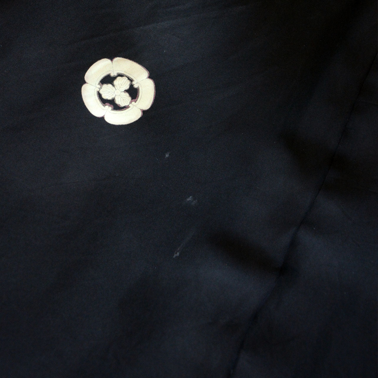 White dyed family crest on black silk haori, Showa era Japanese menswear
