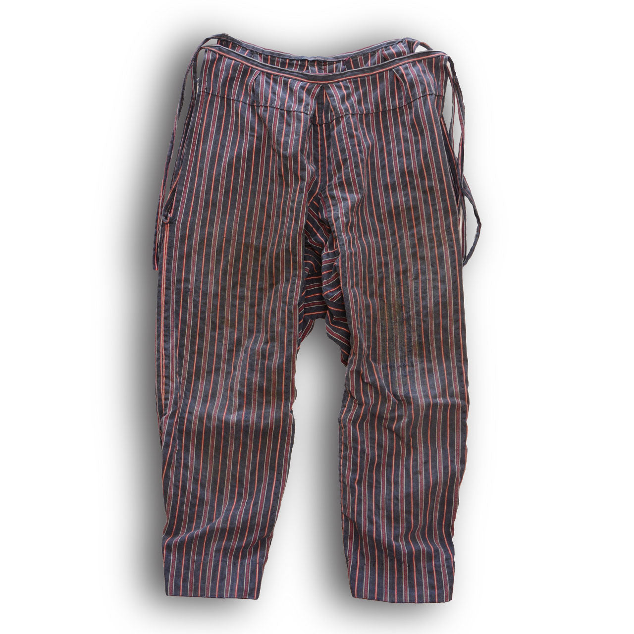 Handmade-style patched monpe showing rugged charm of repaired fabric