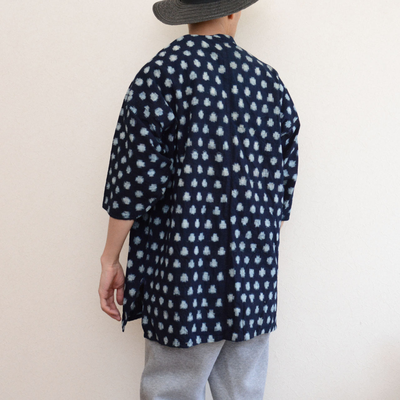 Indigo cotton vintage jacket bridging historical Japanese style and modern fashion