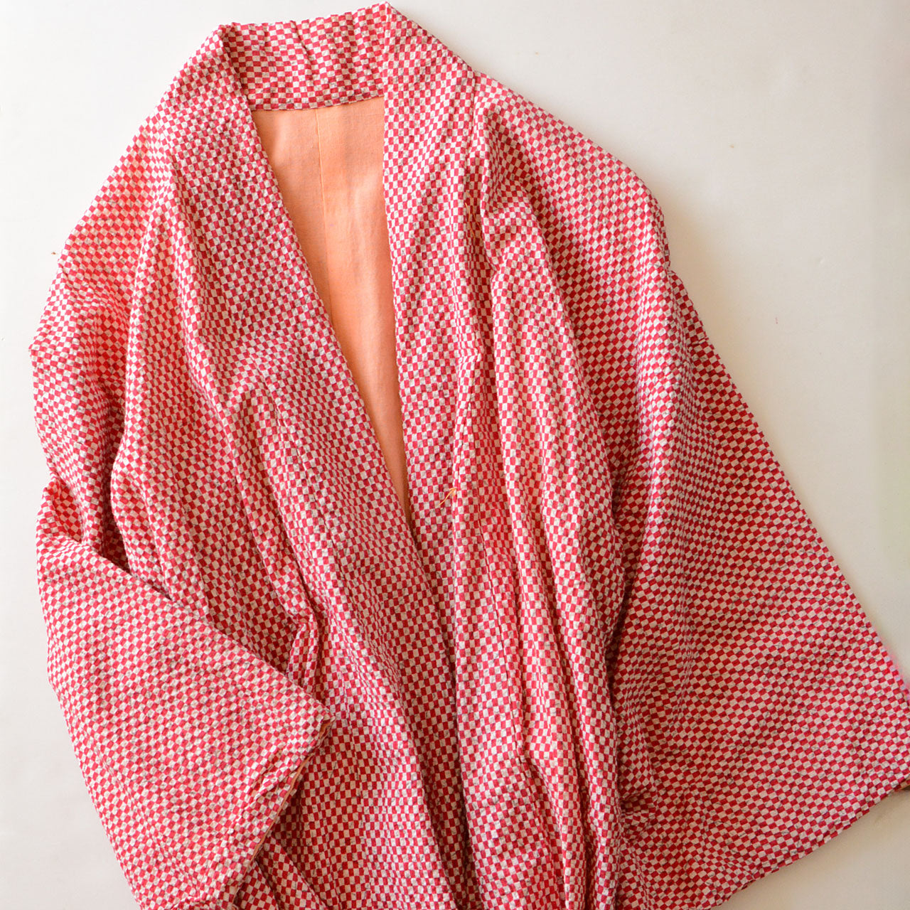 Japanese vintage kimono with traditional check pattern design