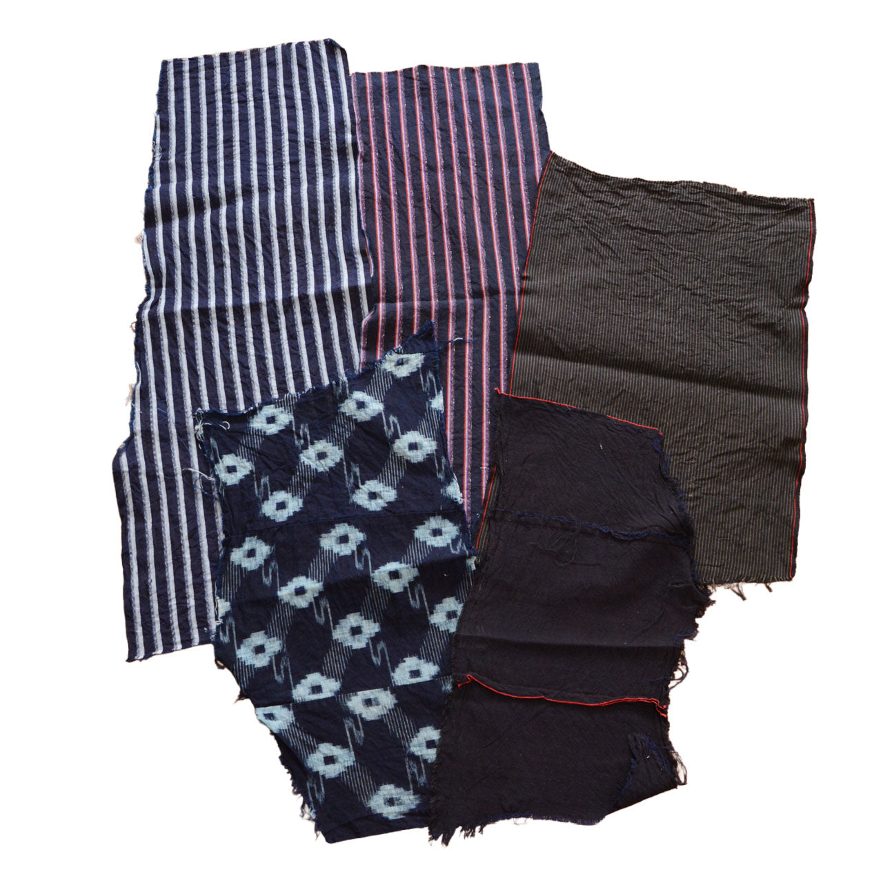Hand-selected vintage Japanese fabrics for quilting, including indigo kasuri and striped cotton