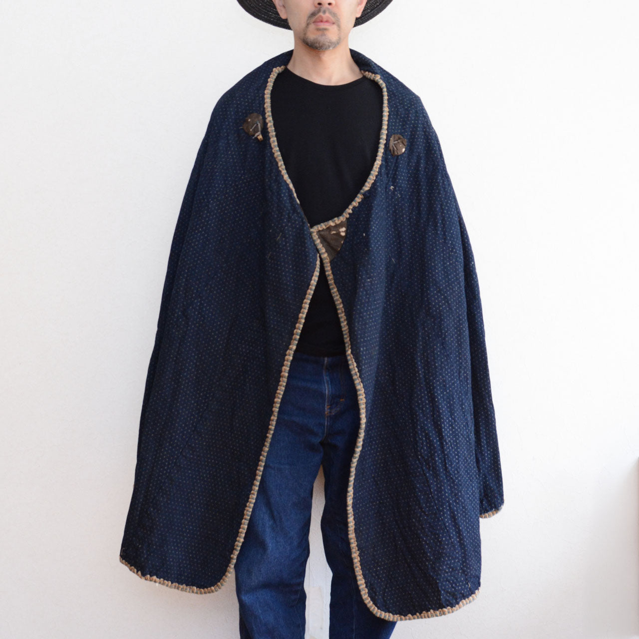 A traditional Japanese indigo-dyed travel garment made of cotton.