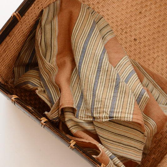 Vintage Japanese furoshiki wrapping cloth – brown two-tone cotton stripe, full view, Showa era

