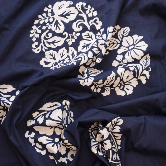Extra-large vintage Japanese cotton furoshiki cloth with botanical floral pattern
