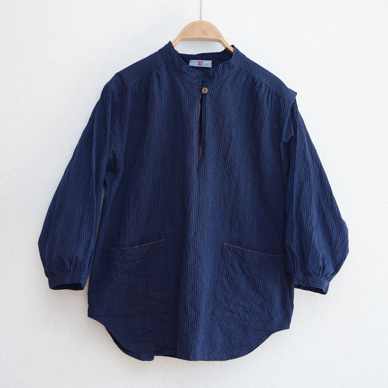 Vintage-style striped blouse crafted from soft Japanese cotton