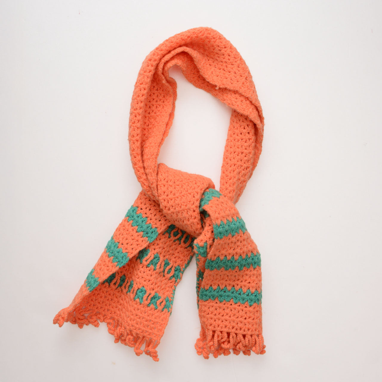 Handmade acrylic knit scarf inspired by 1960s–70s Japanese fashion