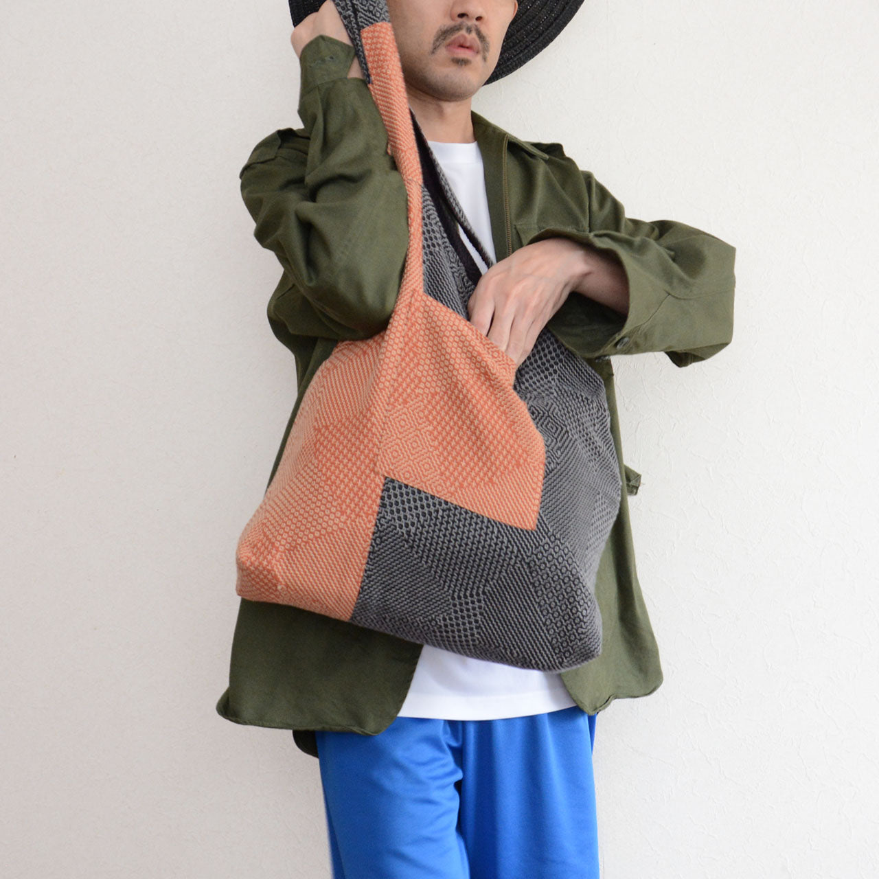 Vintage-style handmade cotton tote bag