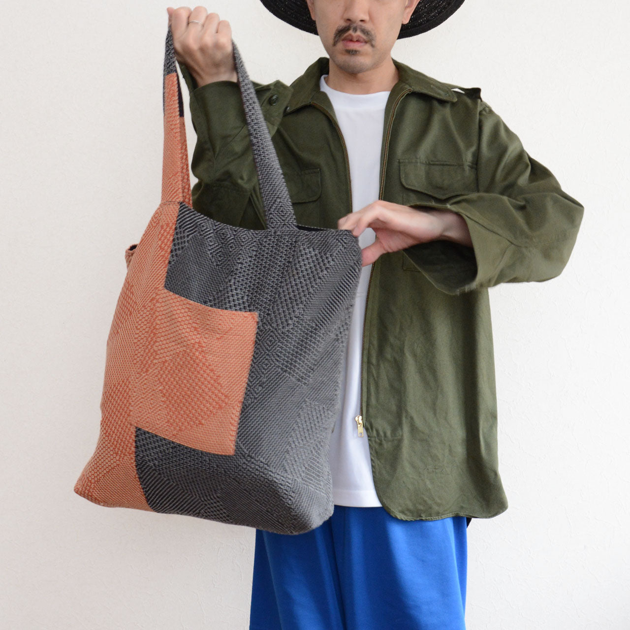 Hand-stitched sashiko cotton tote bag