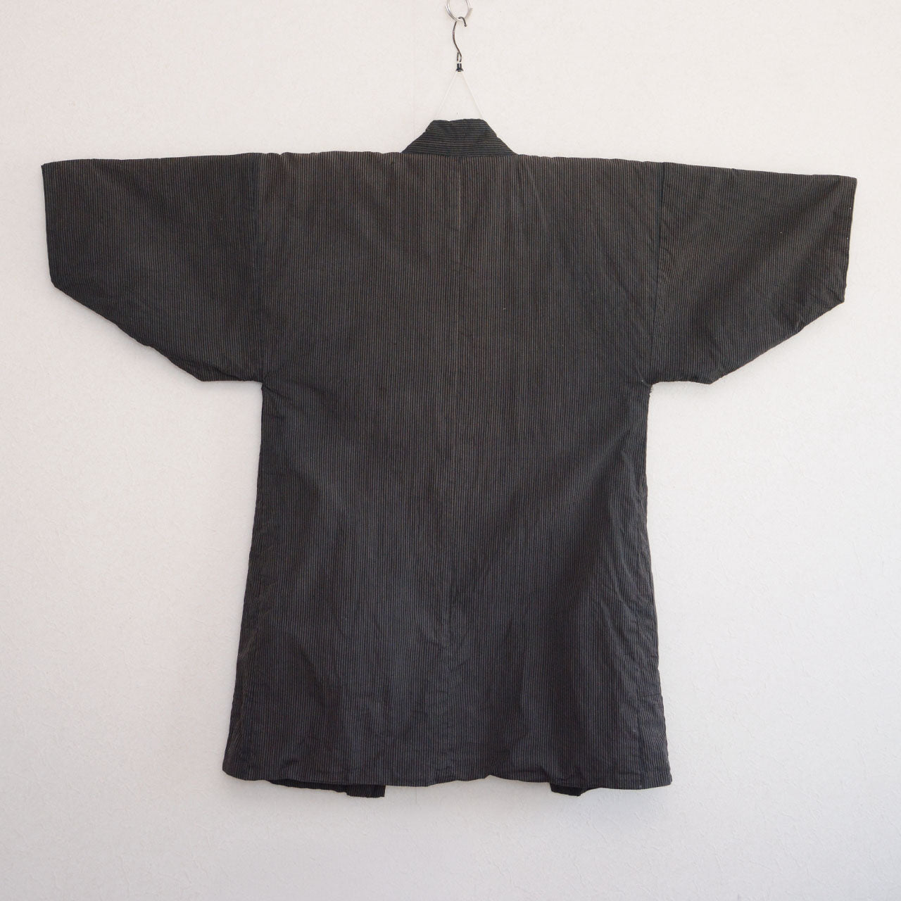 Cotton haori jacket, exterior back, pinstripe pattern, kimono hanger, early Showa era Japan vintage