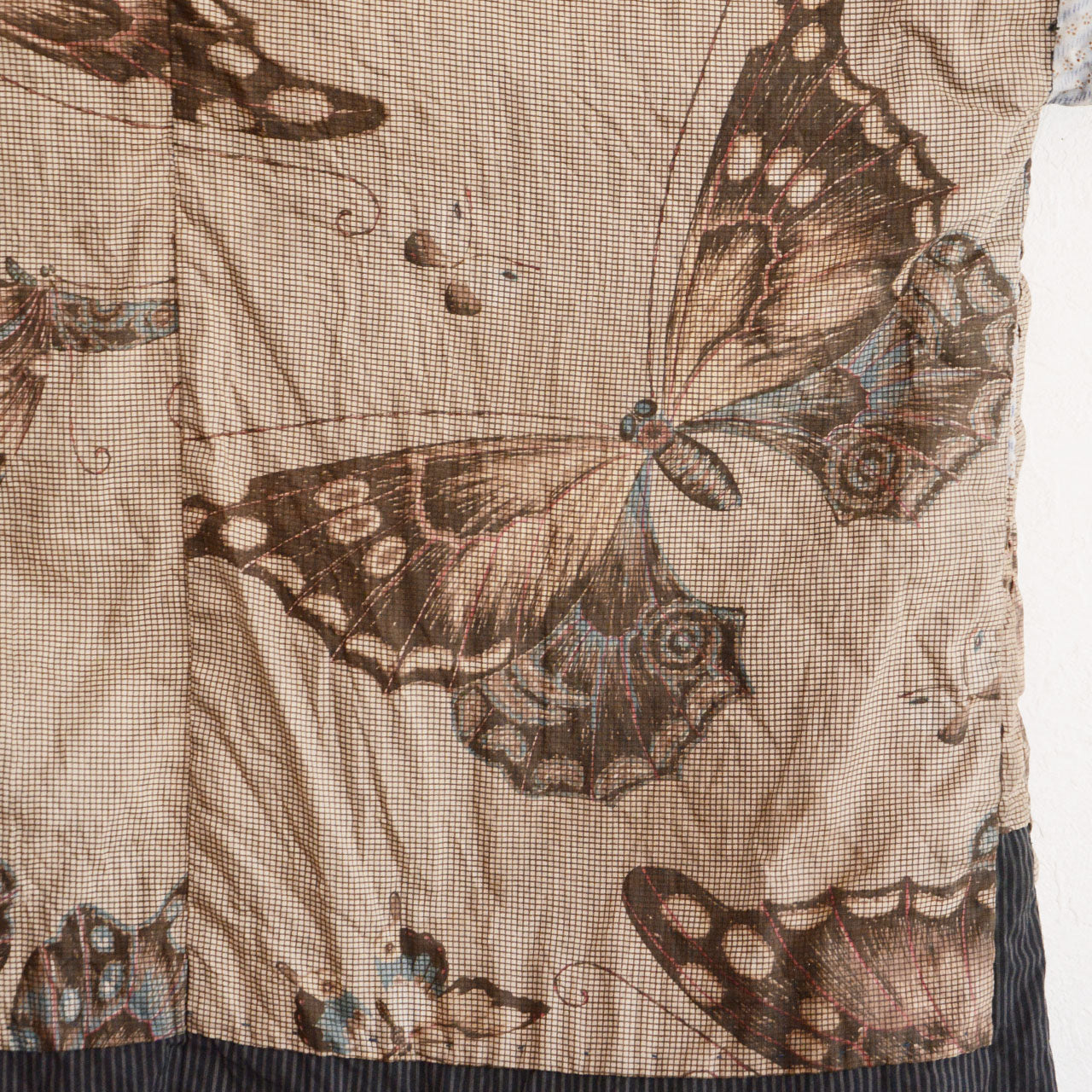 Large butterfly motif on haori lining, woven cotton, early Showa era Japan vintage