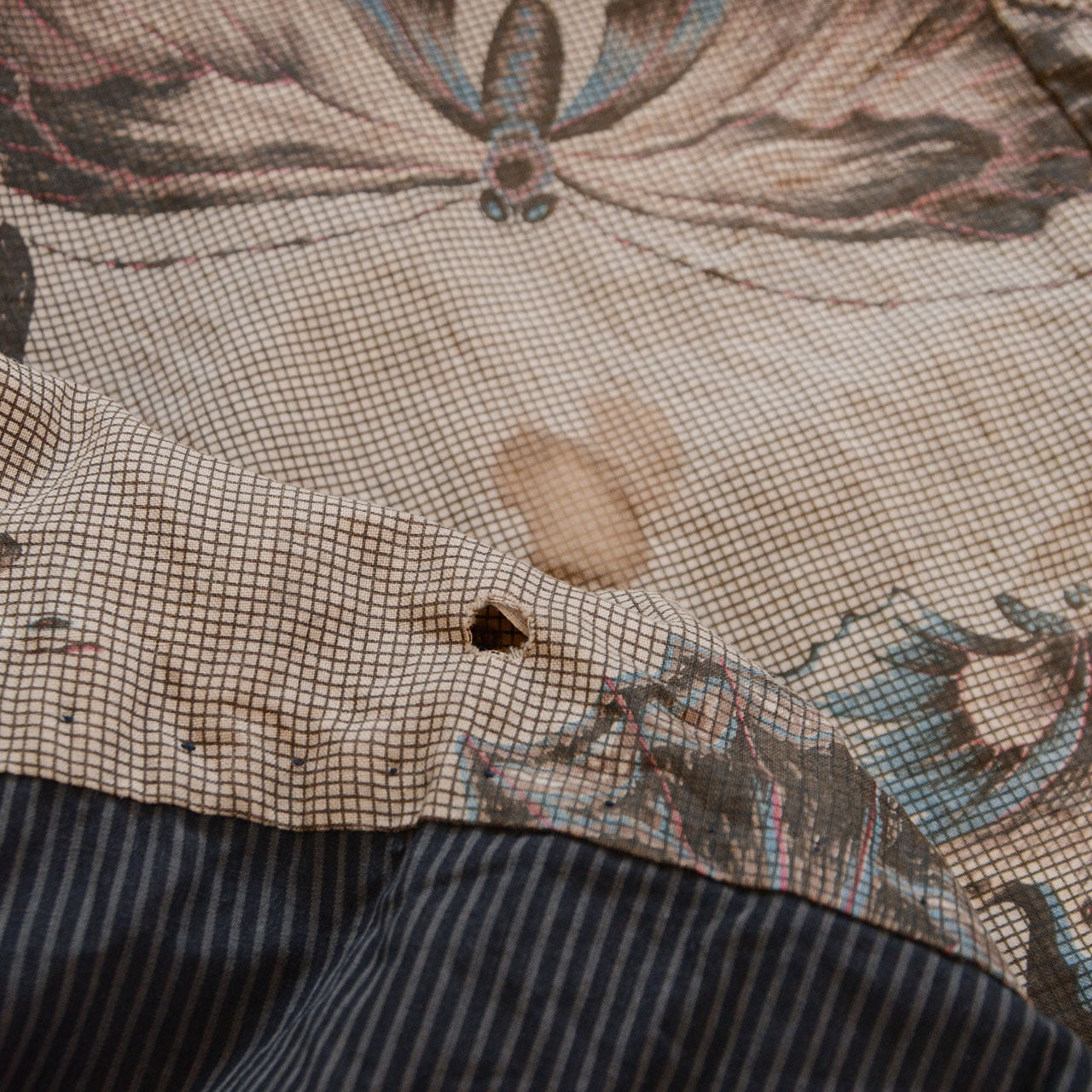 Soiling and damage on haori lining, age-related wear, cotton, Japan vintage