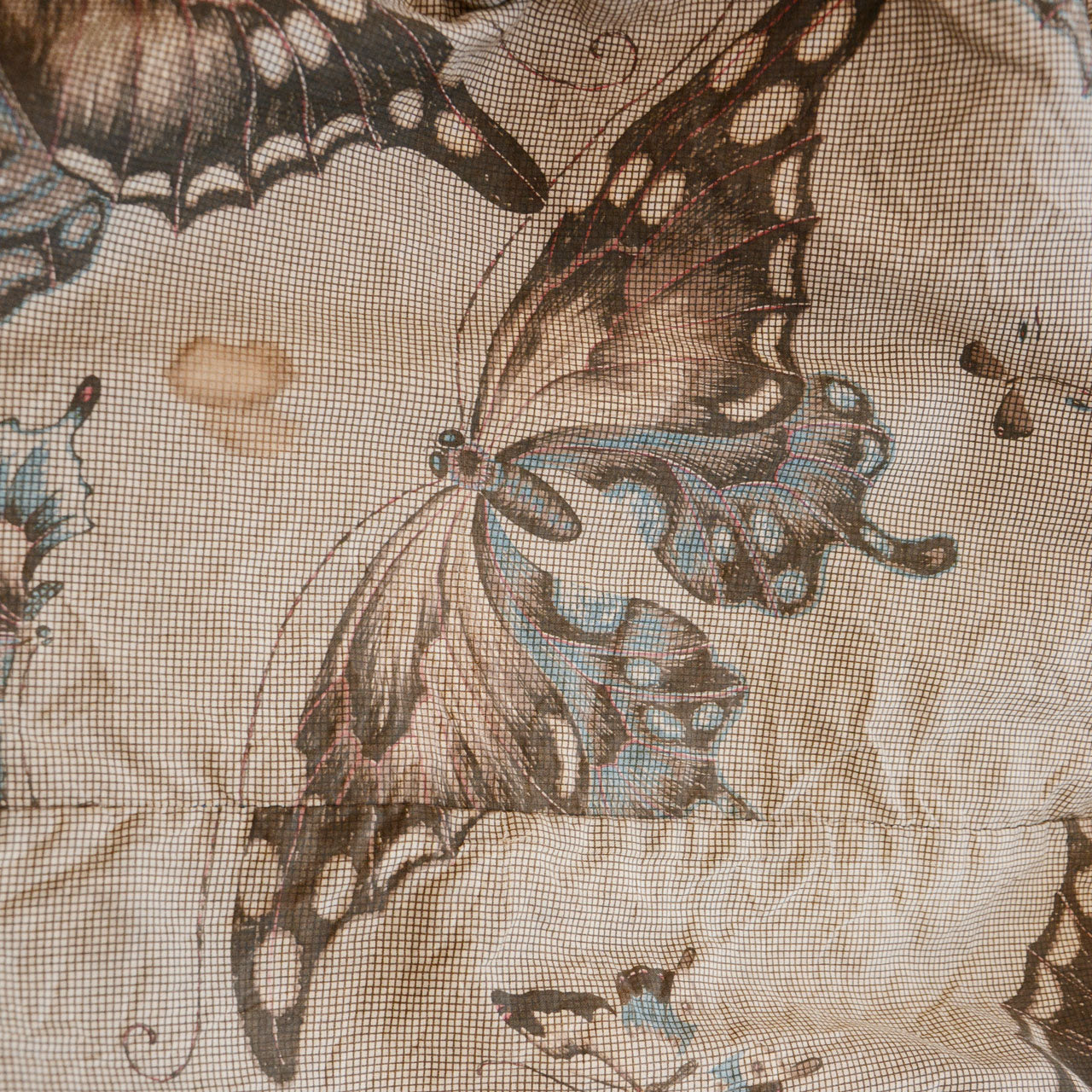 Butterfly motif detail on haori lining, woven cotton, early Showa era Japan vintage
