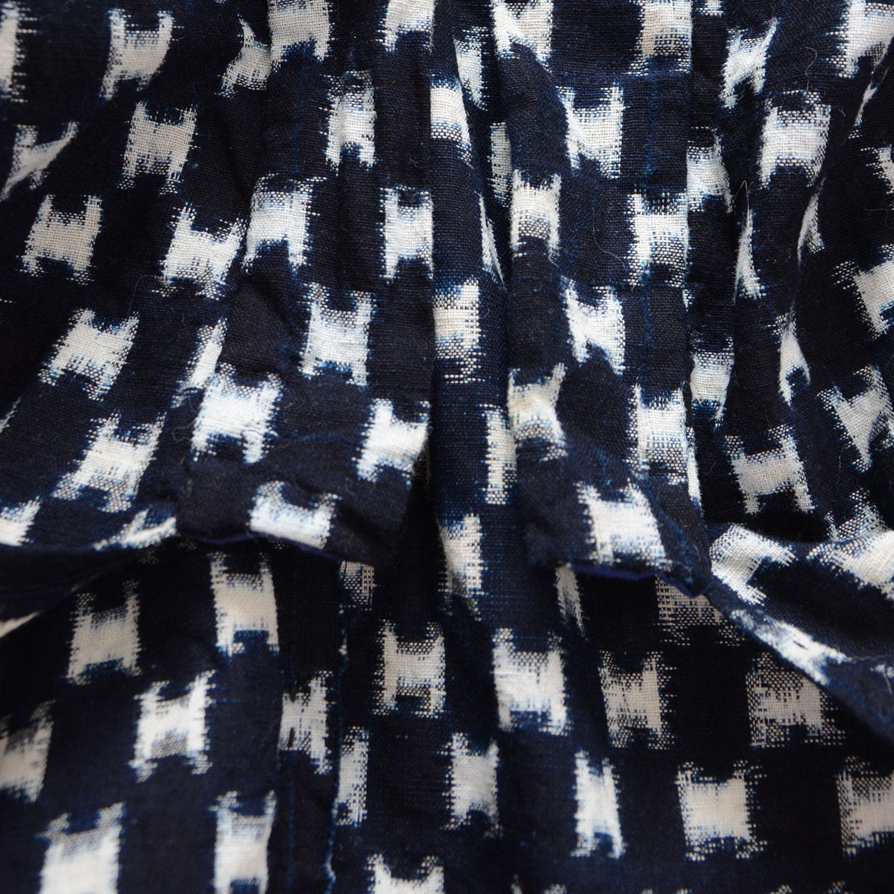Collar and front opening detail, indigo kasuri haori vest, early Showa era Japan vintage