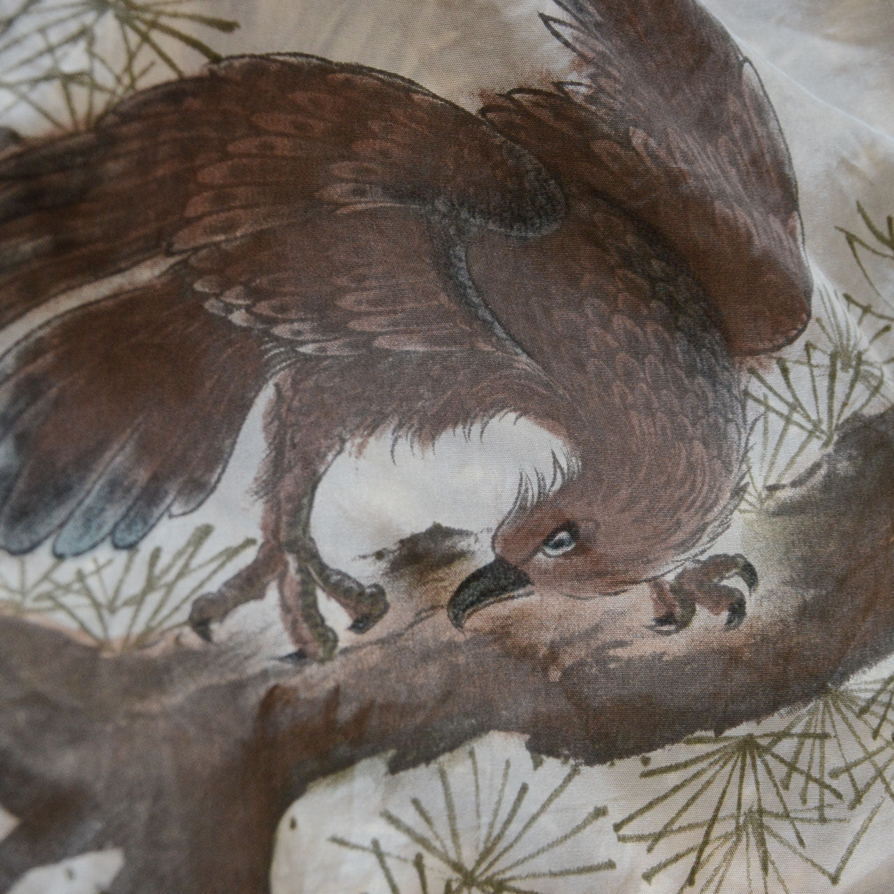 Full lining panel of black haori, eagle and pine composition, Japanese vintage formal jacket interior
