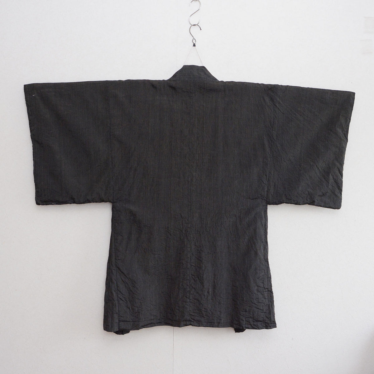Fine-striped early–mid Showa men’s haori with a long straight-cut body