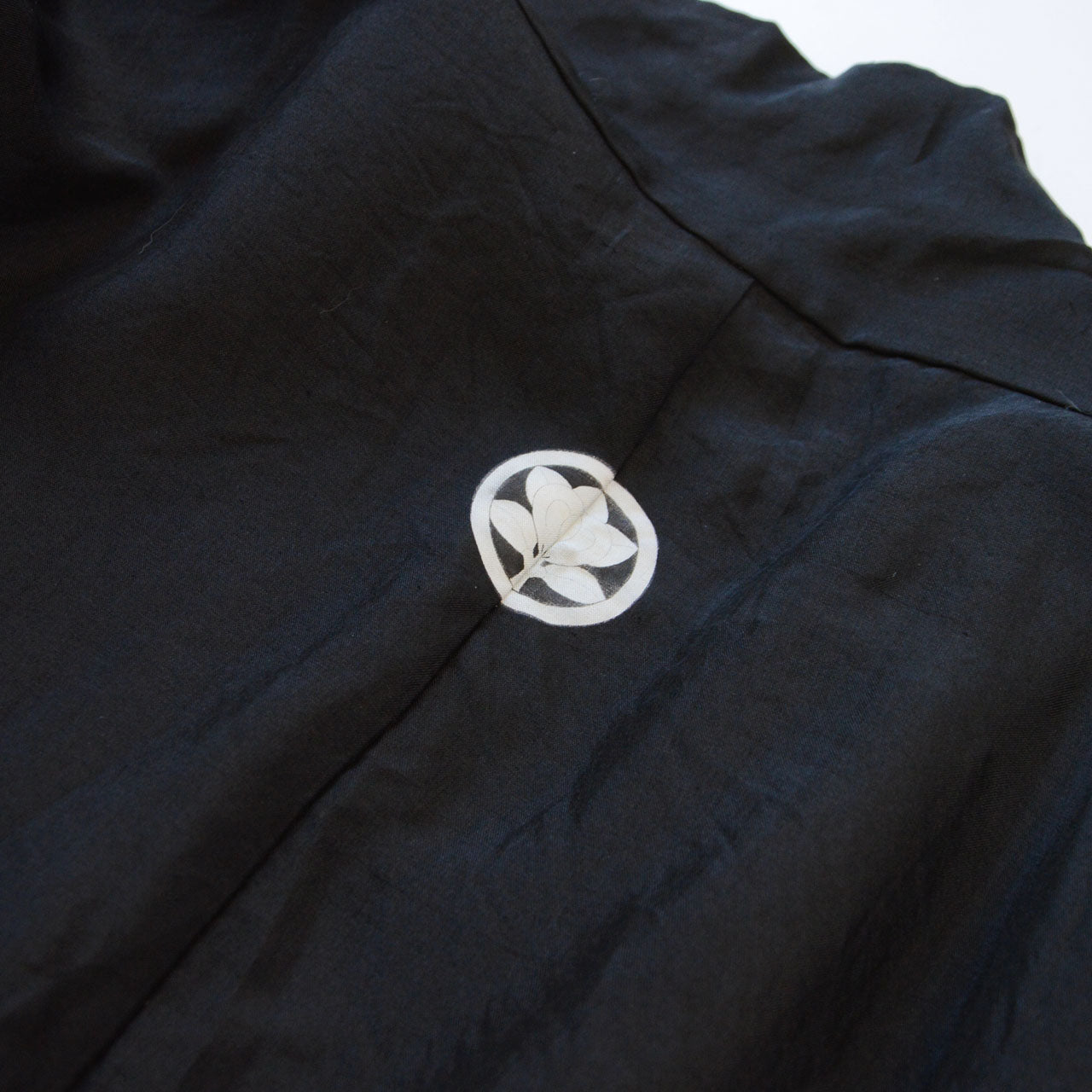 Black Japanese haori jacket, five crests, ancient coin pattern lining, Japan vintage menswear