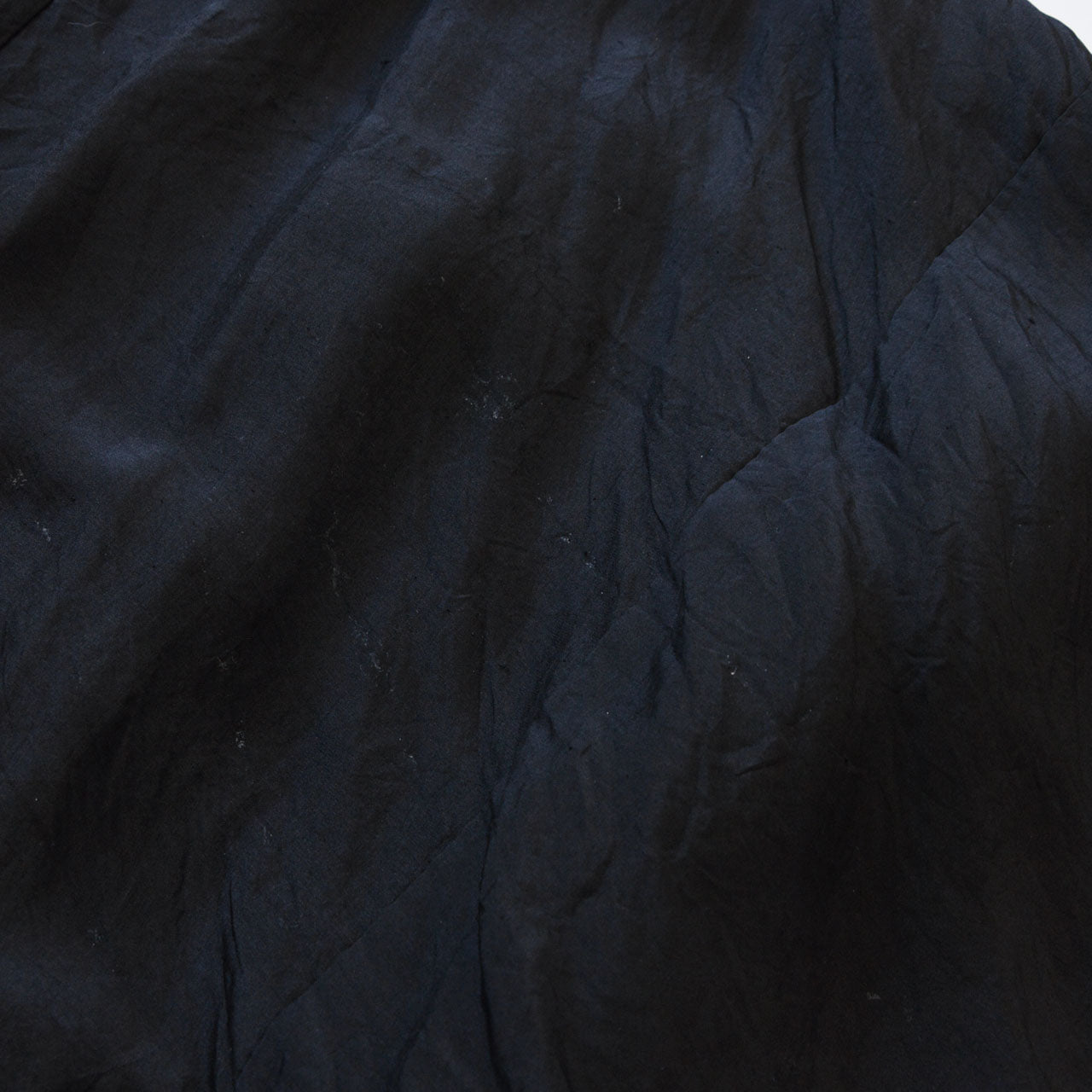 Men's vintage haori in black silk, five family crests, grey kosenmon lining
