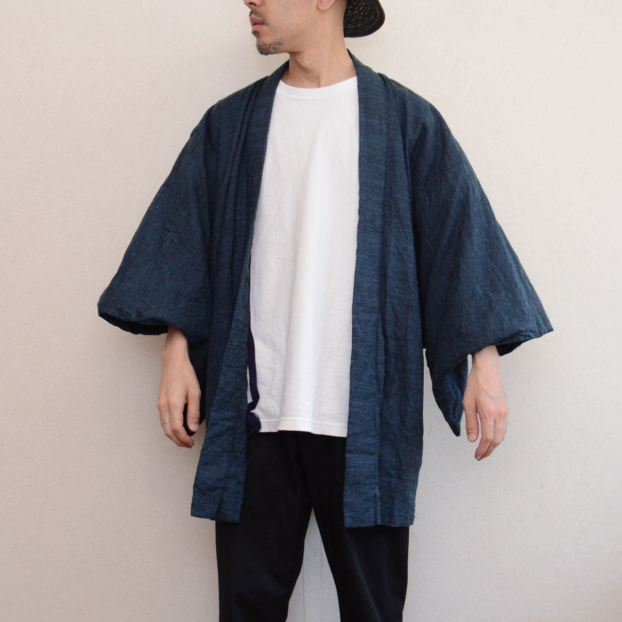 Deep blue woven textile, haori jacket fabric