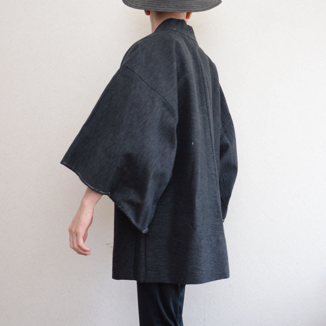 Vintage Japanese outerwear, wool haori, blue lining with daruma and Nana Korobi Ya Oki pattern