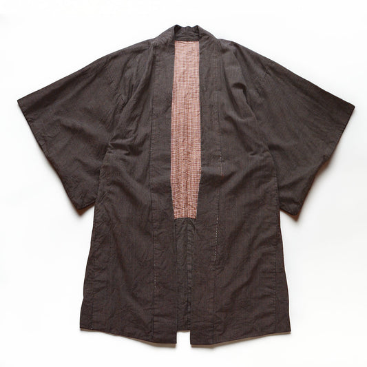 Cotton stripe long haori jacket, early Showa era Japan vintage, front view