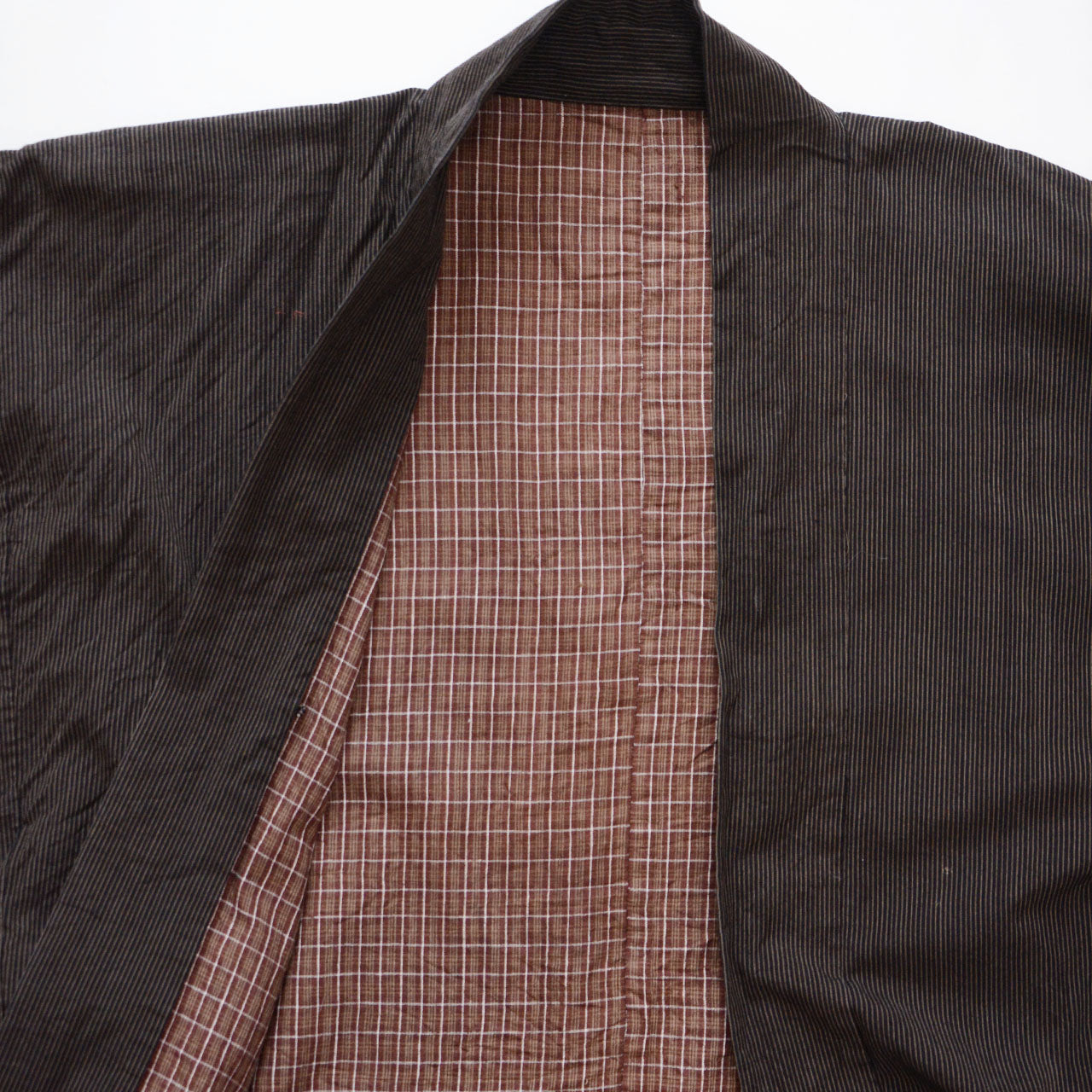 Checkered lining interior, long haori jacket, cotton, early Showa era Japan vintage