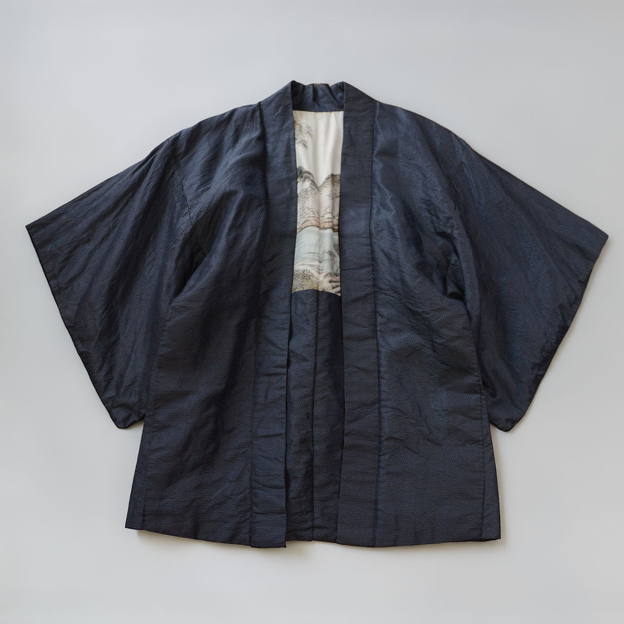 Vintage Japanese haori jacket, deep navy textured weave exterior
