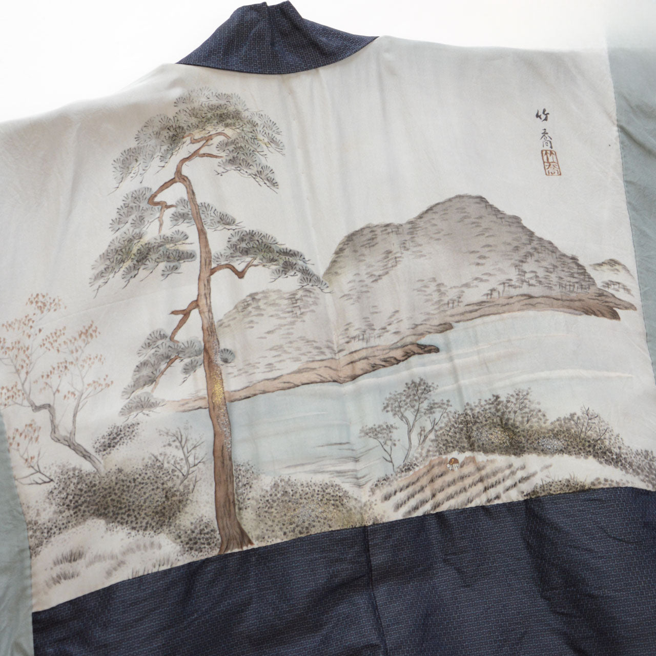 Hand-painted haori lining, mountain and pine landscape, Japanese ink art