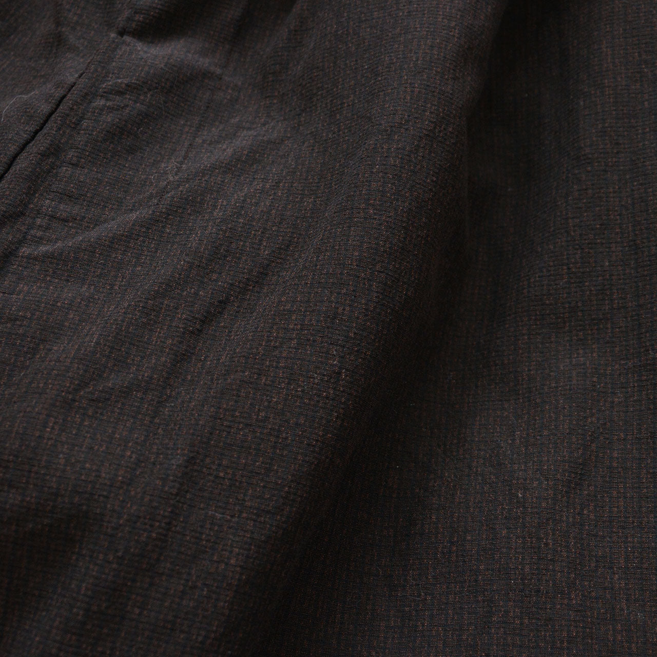 Close-up of haori jacket fabric, rayon blend, dark brown tone, Showa era Japan vintage