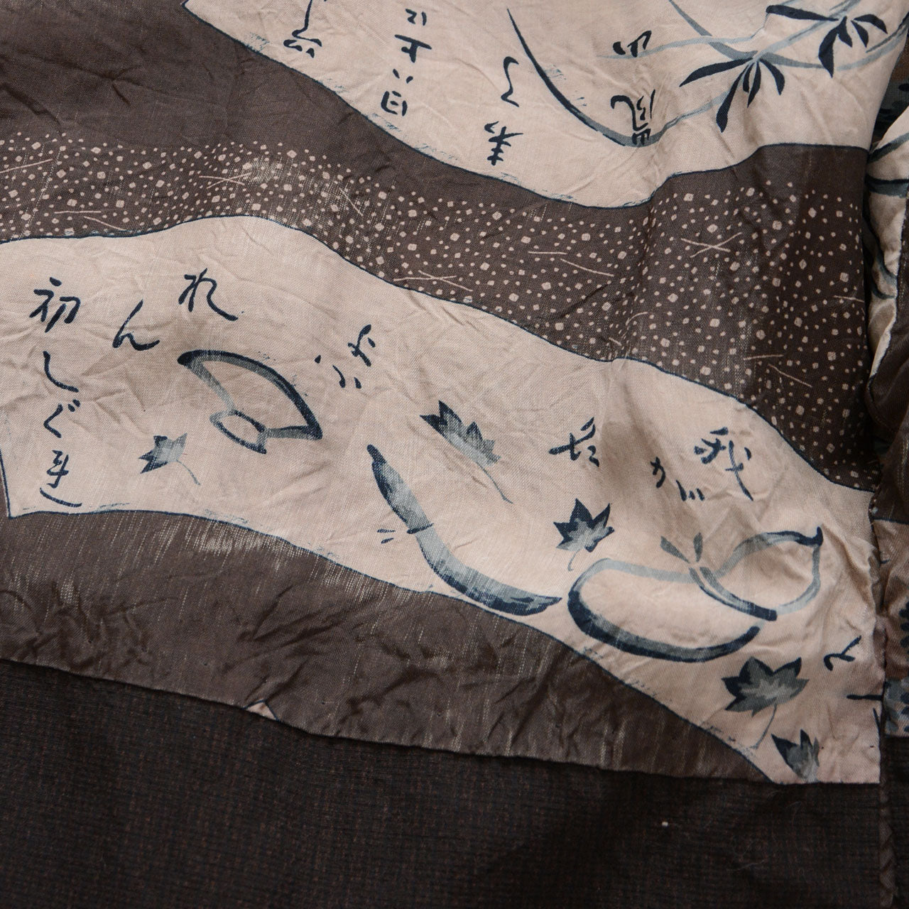 Haori jacket lining detail, gourd and fan motif pattern, Showa era Japan vintage