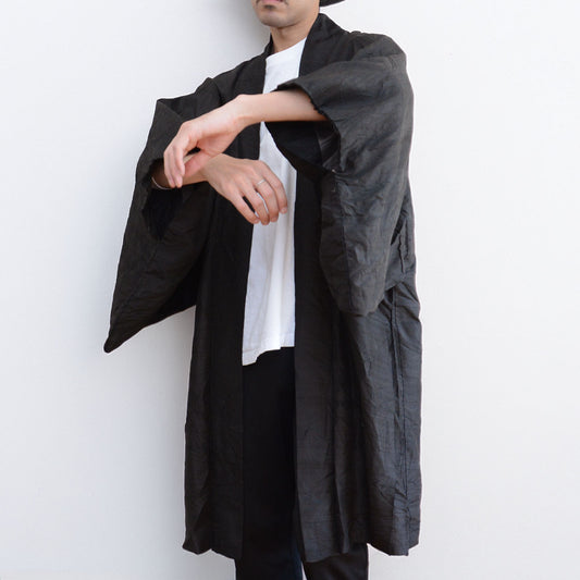 Japanese vintage haori jacket with sparrow and floral art lining from the Showa era