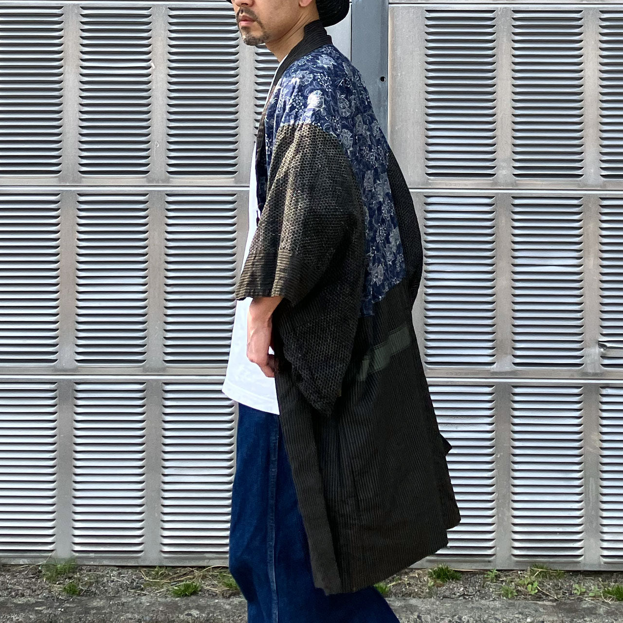Vintage Haori Outer Jacket | Multi-Fabric Crazy Pattern | Cotton Stripe | Showa Era Japan