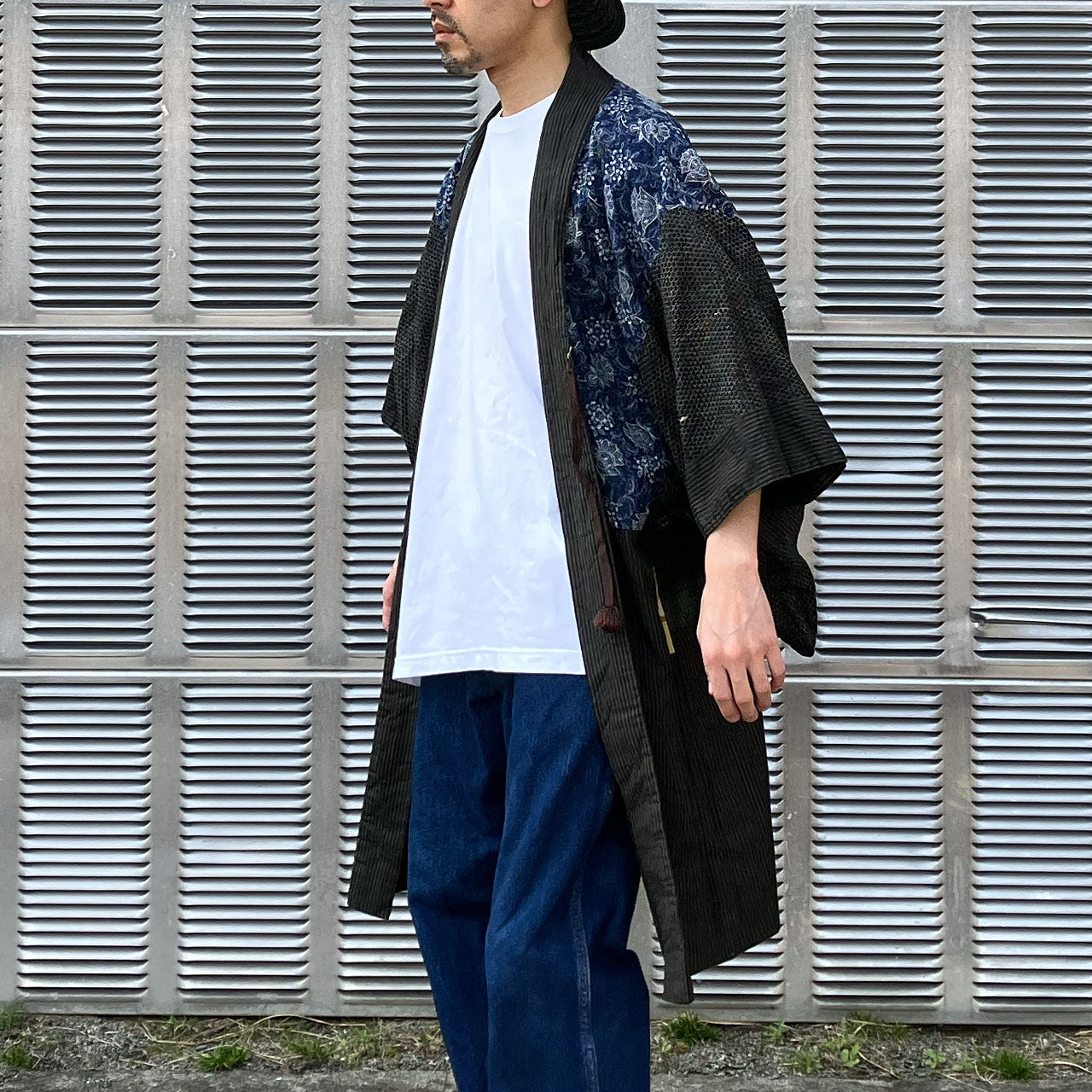 Antique Men's Haori | Tohoku Cotton | Stripe Front Crazy Pattern Back | Japan Vintage Showa