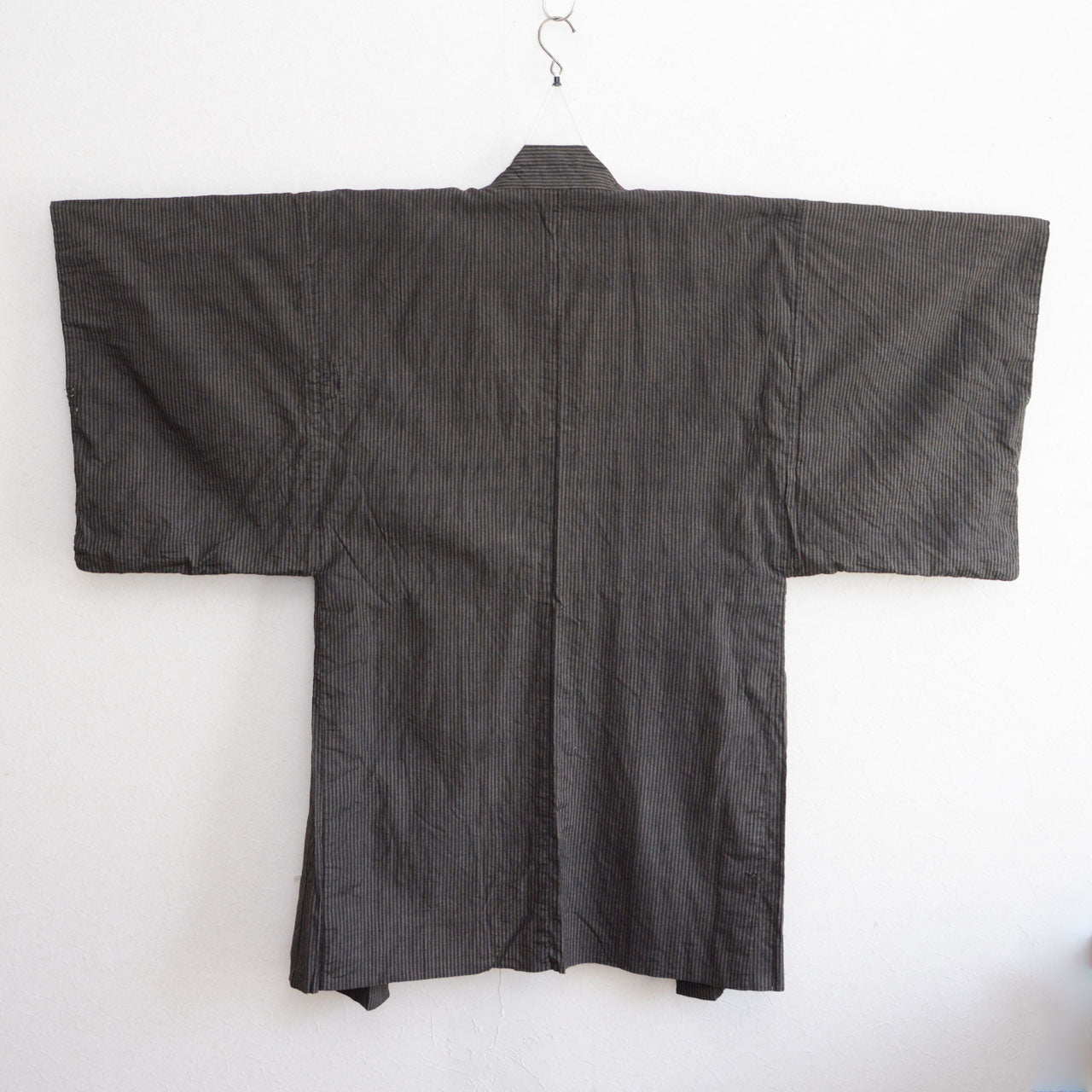 Showa Era Haori Jacket | Cotton Stripe | Multi-Fabric Crazy Pattern Lining | Tohoku Japan