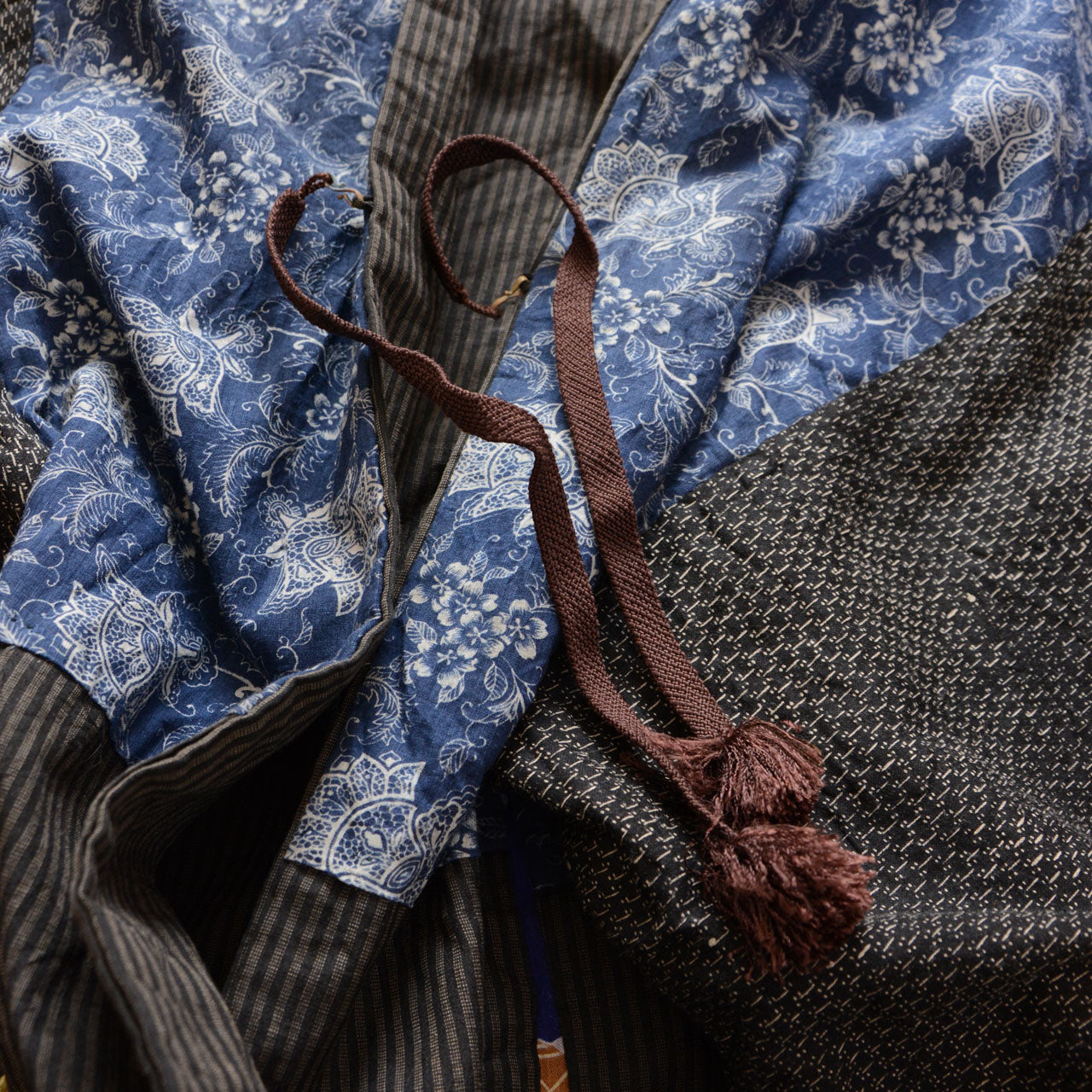 Japanese Antique Haori | Stripe Woven Cotton | Crazy Pattern Inner | Early 20th Century Tohoku