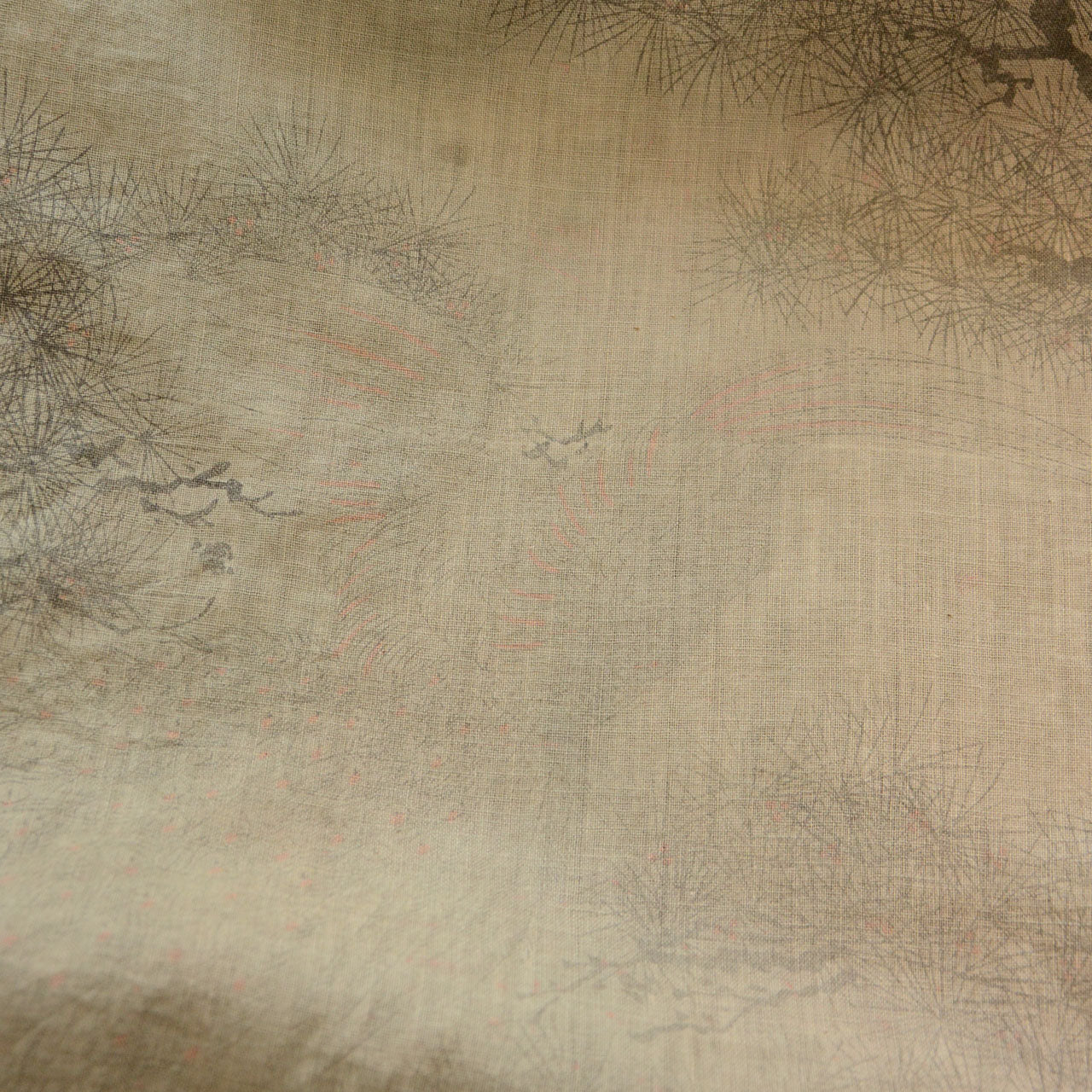Faded peacock feather motifs on the lining of a Japanese vintage haori jacket