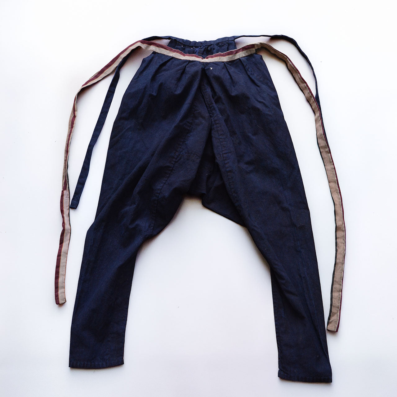 Antique Japanese indigo-dyed cotton monpe, deep blue aizome fabric, Taisho era vintage workwear
