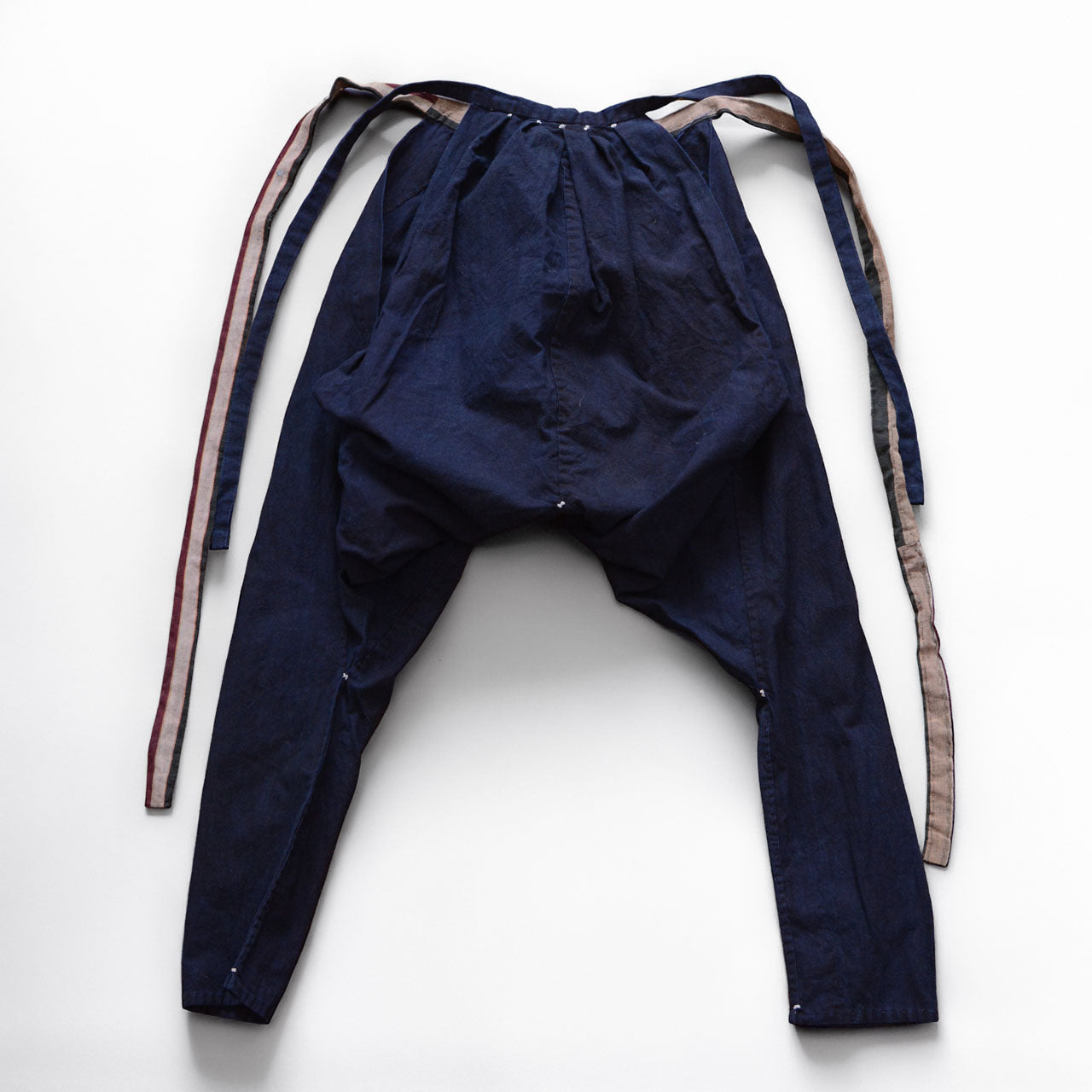 Vintage aizome cotton trousers, natural indigo dye, early 20th century Japanese rural workwear