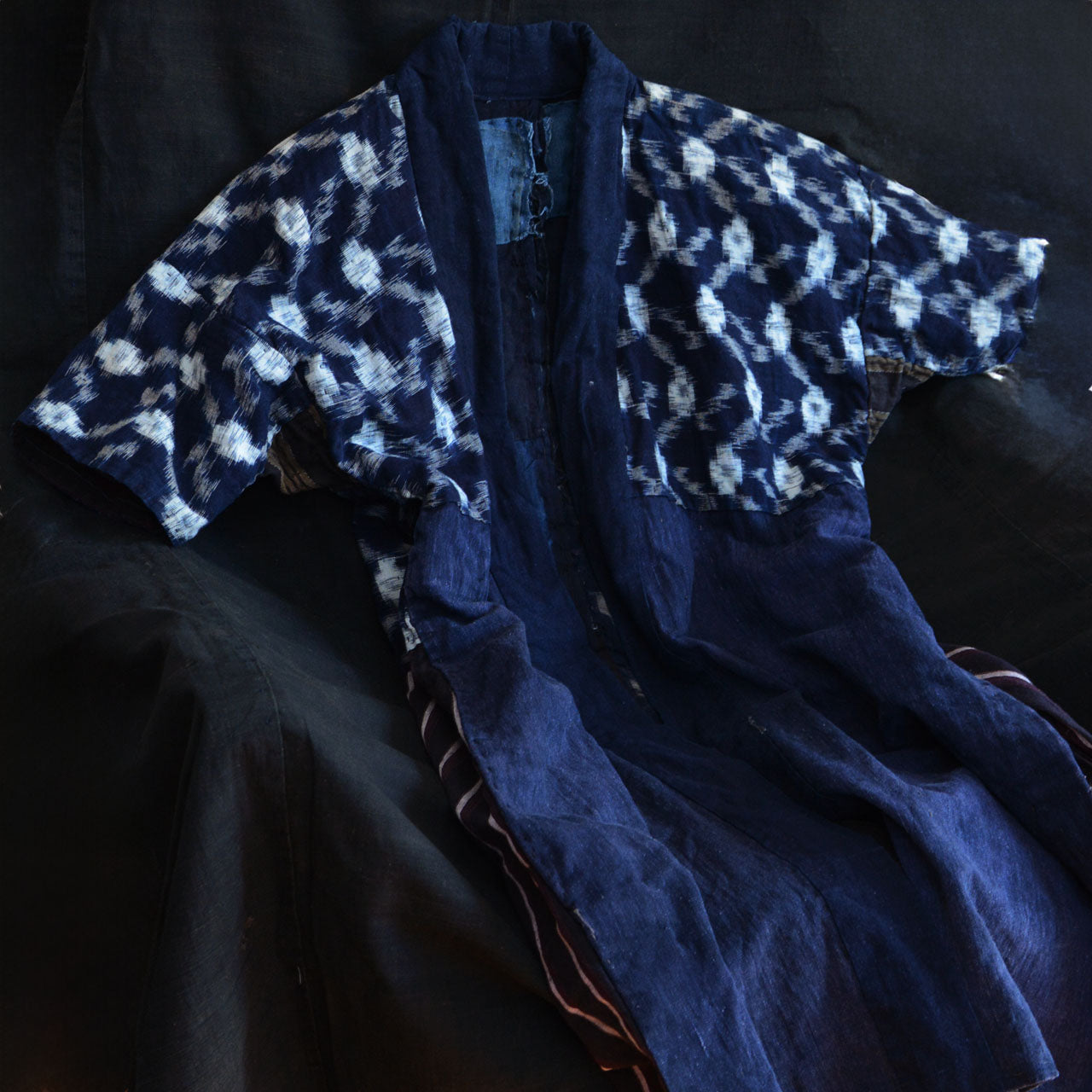 Vintage Japanese noragi jacket made from indigo cotton with sashiko stitching.