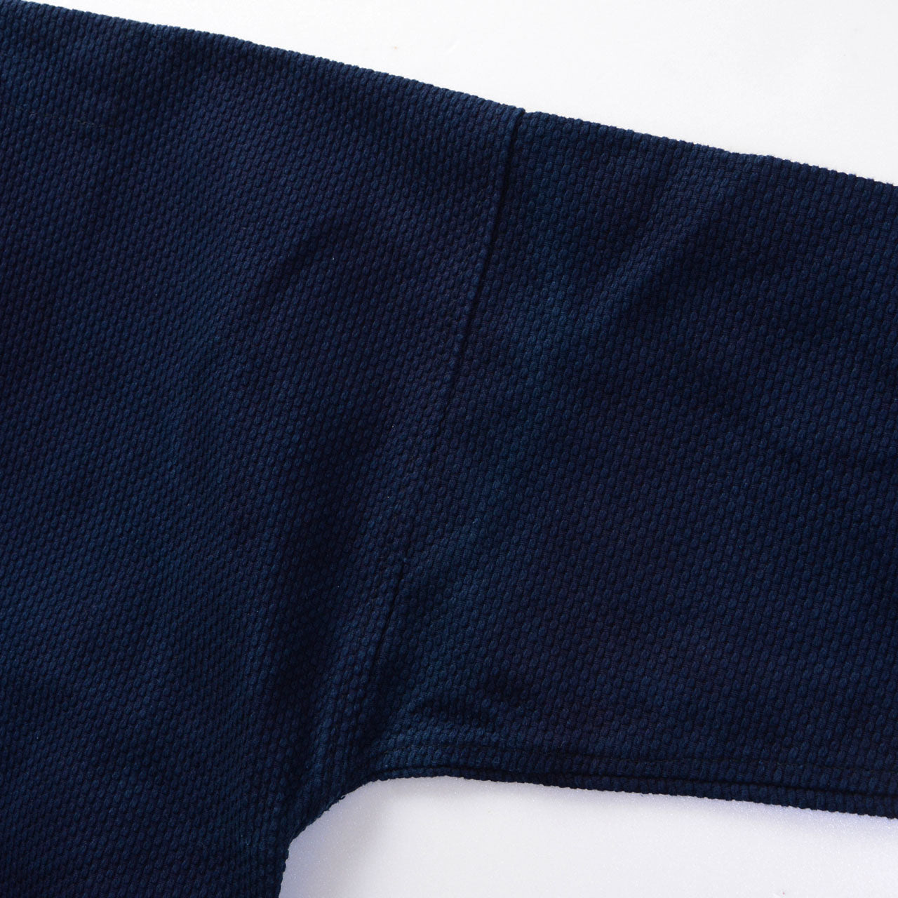 Indigo cotton budo jacket, kanji embroidery at hem, vintage deadstock