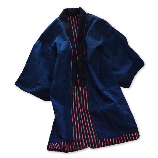 Vintage Japanese Noragi jacket with striped cotton and indigo lining